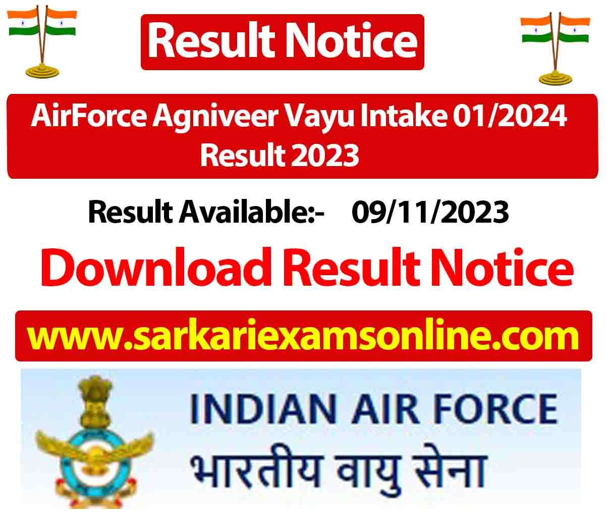 AirForce Agniveer Vayu Intake 01/2024 Result 2023